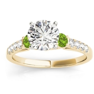 Diamond and Peridot Three Stone Engagement Ring 14k Yellow Gold 0.43ct - All