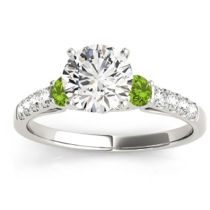 Diamond and Peridot Three Stone Engagement Ring 18k White Gold 0.43ct - All