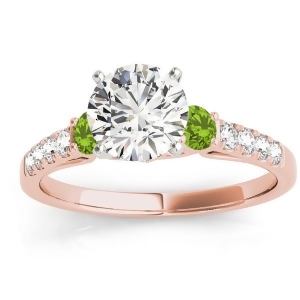 Diamond and Peridot Three Stone Engagement Ring 18k Rose Gold 0.43ct - All