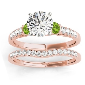 Diamond and Peridot Three Stone Bridal Set Ring 14k Rose Gold 0.55ct - All