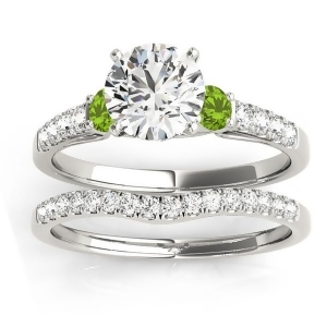 Diamond and Peridot Three Stone Bridal Set Ring Setting Platinum 0.55ct - All