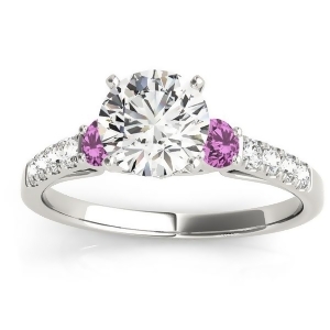 Diamond and Pink Sapphire Three Stone Engagement Ring 14k White Gold 0.43ct - All