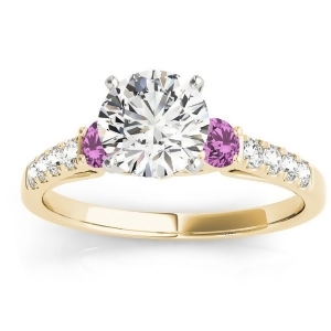 Diamond and Pink Sapphire Three Stone Engagement Ring 14k Yellow Gold 0.43ct - All