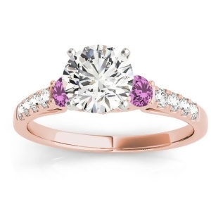 Diamond and Pink Sapphire Three Stone Engagement Ring 14k Rose Gold 0.43ct - All