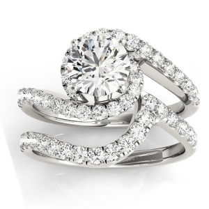 Diamond Twisted Swirl Bridal Set Setting 18k White Gold 0.62ct - All