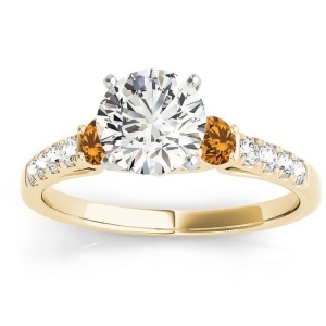 Diamond and Citrine Three Stone Engagement Ring 14k Yellow Gold 0.43ct - All