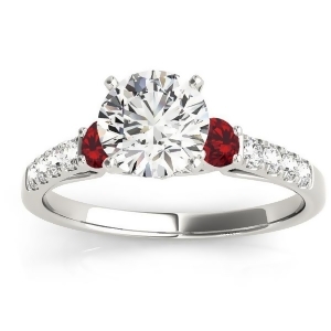 Diamond and Ruby Three Stone Engagement Ring 14k White Gold 0.43ct - All