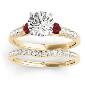 Diamond and Ruby Three Stone Bridal Set Ring 14k Yellow Gold 0.55ct - All