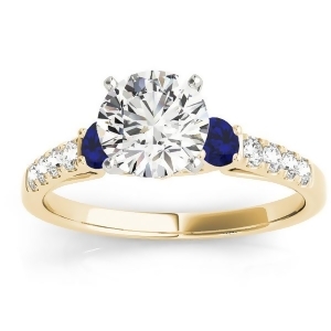 Diamond and Blue Sapphire Three Stone Engagement Ring 14k Yellow Gold 0.43ct - All