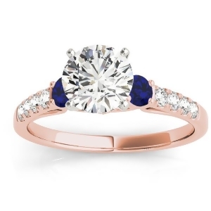 Diamond and Blue Sapphire Three Stone Engagement Ring 14k Rose Gold 0.43ct - All