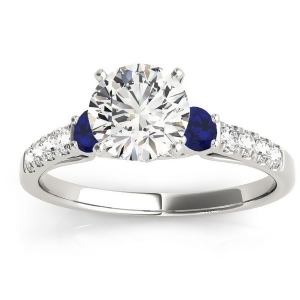 Diamond and Blue Sapphire Three Stone Engagement Ring 18k White Gold 0.43ct - All
