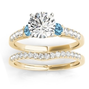 Diamond and Blue Topaz Three Stone Bridal Set Ring 14k Yellow Gold 0.55ct - All