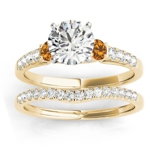 Diamond and Citrine Three Stone Bridal Set Ring 14k Yellow Gold 0.55ct - All