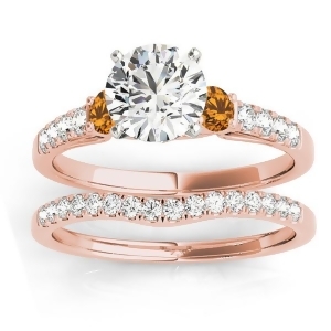 Diamond and Citrine Three Stone Bridal Set Ring 14k Rose Gold 0.55ct - All