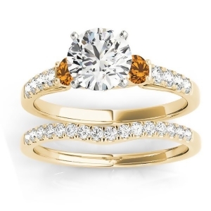 Diamond and Citrine Three Stone Bridal Set Ring 18k Yellow Gold 0.55ct - All