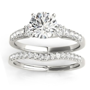 Diamond Three Stone Bridal Set Ring 14k White Gold 0.55ct - All