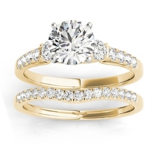 Diamond Three Stone Bridal Set Ring 14k Yellow Gold 0.55ct - All