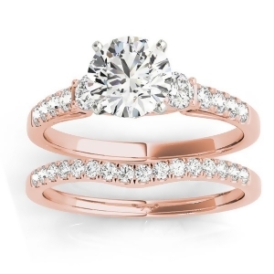 Diamond Three Stone Bridal Set Ring 14k Rose Gold 0.55ct - All