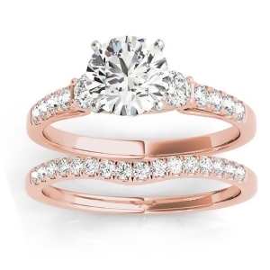 Diamond Three Stone Bridal Set Ring 18k Rose Gold 0.55ct - All