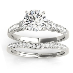 Diamond Three Stone Bridal Set Ring Setting Platinum 0.55ct - All