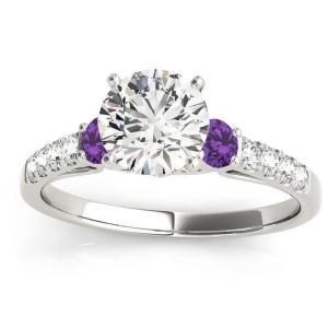 Diamond and Amethyst Three Stone Engagement Ring 14k White Gold 0.43ct - All