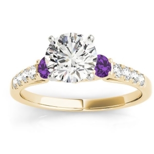 Diamond and Amethyst Three Stone Engagement Ring 14k Yellow Gold 0.43ct - All