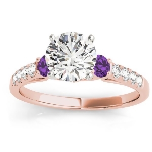 Diamond and Amethyst Three Stone Engagement Ring 14k Rose Gold 0.43ct - All