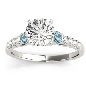 Diamond and Aquamarine Three Stone Engagement Ring 14k White Gold 0.43ct - All