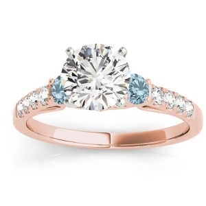Diamond and Aquamarine Three Stone Engagement Ring 14k Rose Gold 0.43ct - All