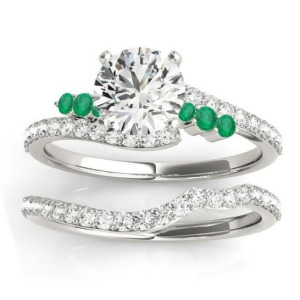 Diamond and Emerald Bypass Bridal Set 18k White Gold 0.74ct - All