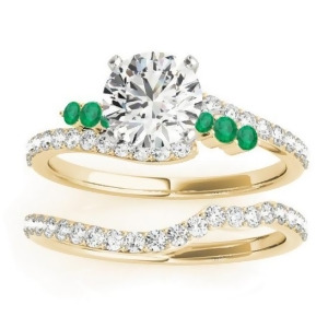 Diamond and Emerald Bypass Bridal Set 18k Yellow Gold 0.74ct - All