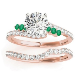 Diamond and Emerald Bypass Bridal Set 18k Rose Gold 0.74ct - All