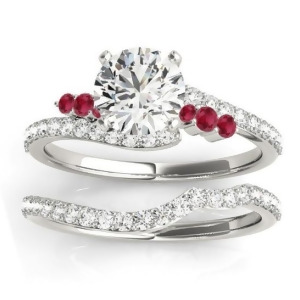 Diamond and Ruby Bypass Bridal Set 14k White Gold 0.74ct - All