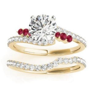Diamond and Ruby Bypass Bridal Set 14k Yellow Gold 0.74ct - All