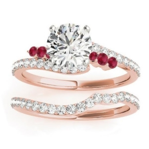 Diamond and Ruby Bypass Bridal Set 14k Rose Gold 0.74ct - All