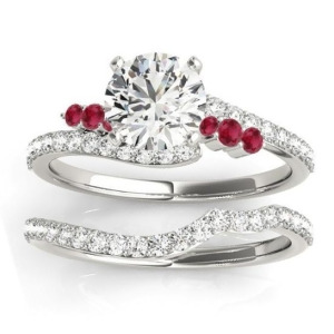 Diamond and Ruby Bypass Bridal Set Platinum 0.74ct - All