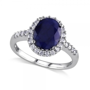 Oval Blue Sapphire and Halo Diamond Engagement Ring 14k W. Gold 3.92ct - All