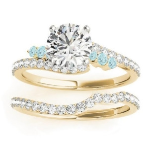 Diamond and Aquamarine Bypass Bridal Set 14k Yellow Gold 0.74ct - All