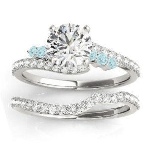 Diamond and Aquamarine Bypass Bridal Set 18k White Gold 0.74ct - All