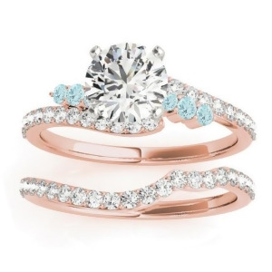 Diamond and Aquamarine Bypass Bridal Set 18k Rose Gold 0.74ct - All