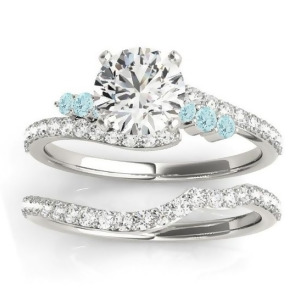 Diamond and Aquamarine Bypass Bridal Set Platinum 0.74ct - All