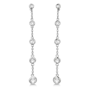 Bezel-set Diamond Station Drop Earrings Dangling 14k White Gold 1.00ct - All