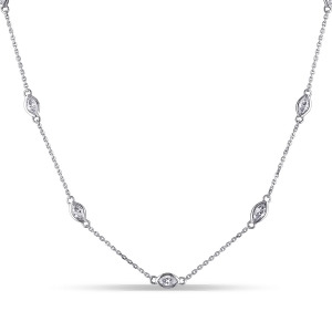 Marquise Diamond Station Necklace 14k White Gold 0.84ct - All