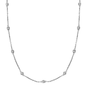 Diamond Station Necklace Bezel-Set in 14k White Gold 0.75 ctw - All
