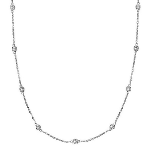 Diamond Station Necklace Bezel-Set in 14k White Gold 1.50 ctw - All