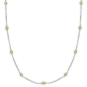 Fancy Yellow Canary Diamond Station Necklace 14k White Gold 0.75ct - All
