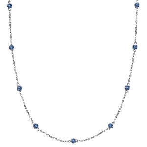 Fancy Blue Diamond Station Necklace 14k White Gold 0.75ct - All