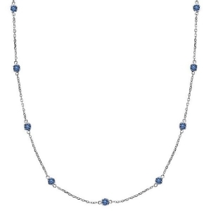 Fancy Blue Diamond Station Necklace 14k White Gold 1.00ct - All