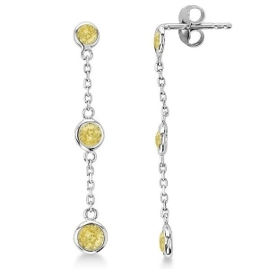 Fancy Yellow Diamond Station Drop Earrings 14k White Gold 0.50ct - All