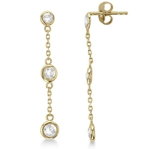 Diamond Drop Earrings Bezel-Set Dangles 14k Yellow Gold 0.50ct - All